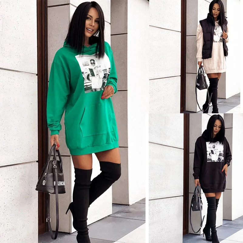 

Новинка Осень-зима 2021, Женский пуловер с длинным рукавом и капюшоном