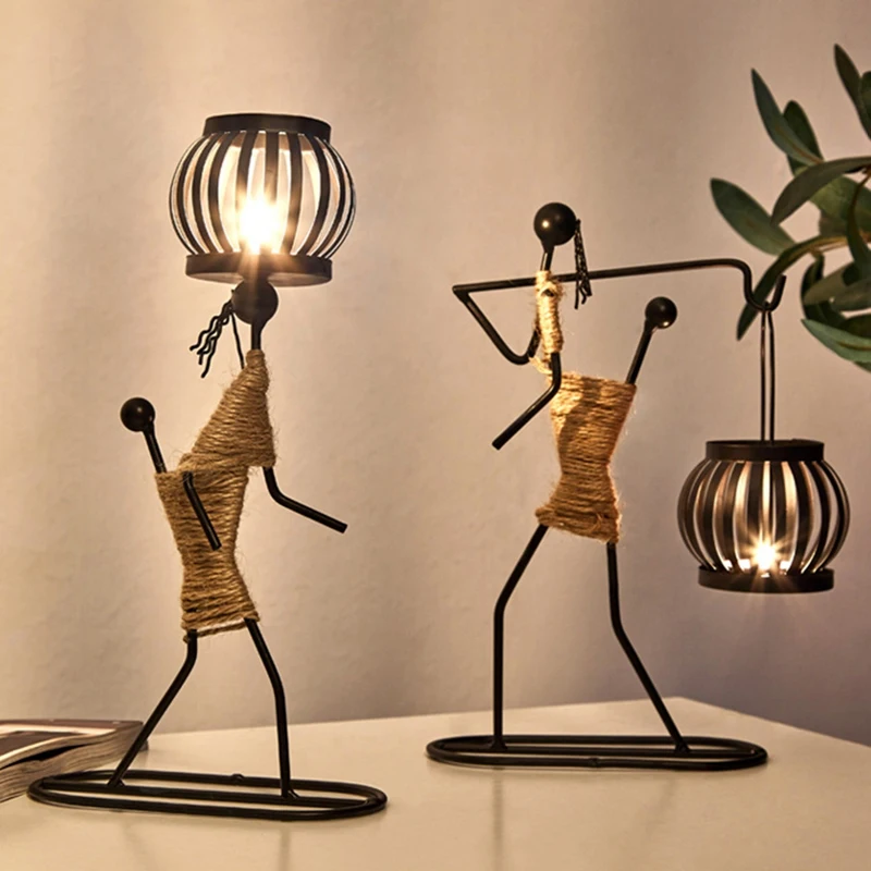 

Nordic Metal Candlestick Abstract Character Sculpture Candle Holder Decor Handmade Figurines Home Decoration Art Gift