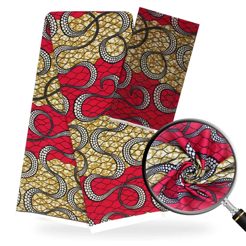 

Latest african wax pattern satin silk stretch fabric for dress creative Digital print wax satin silk fabric 4 yards +2yard