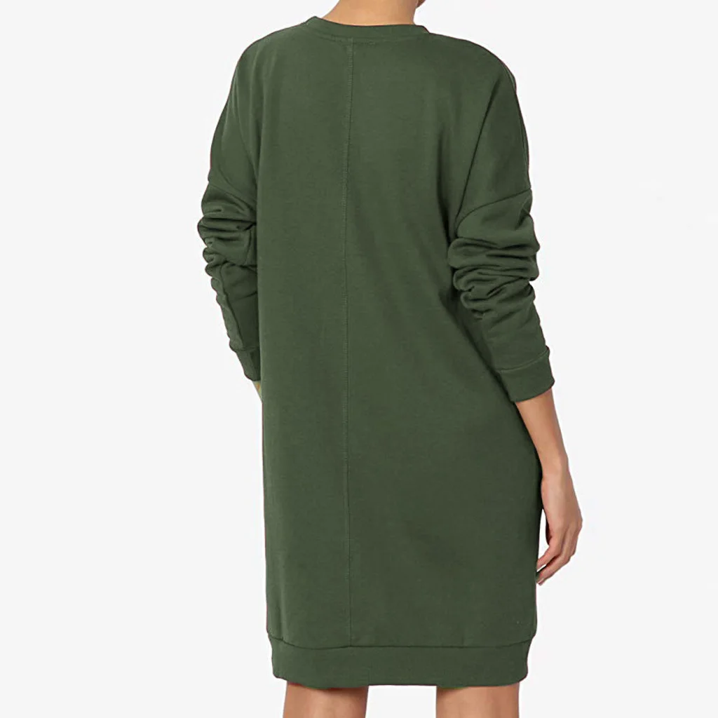 Платье-пуловер с круглым вырезом однотонное Повседневное платье осень 2019 |