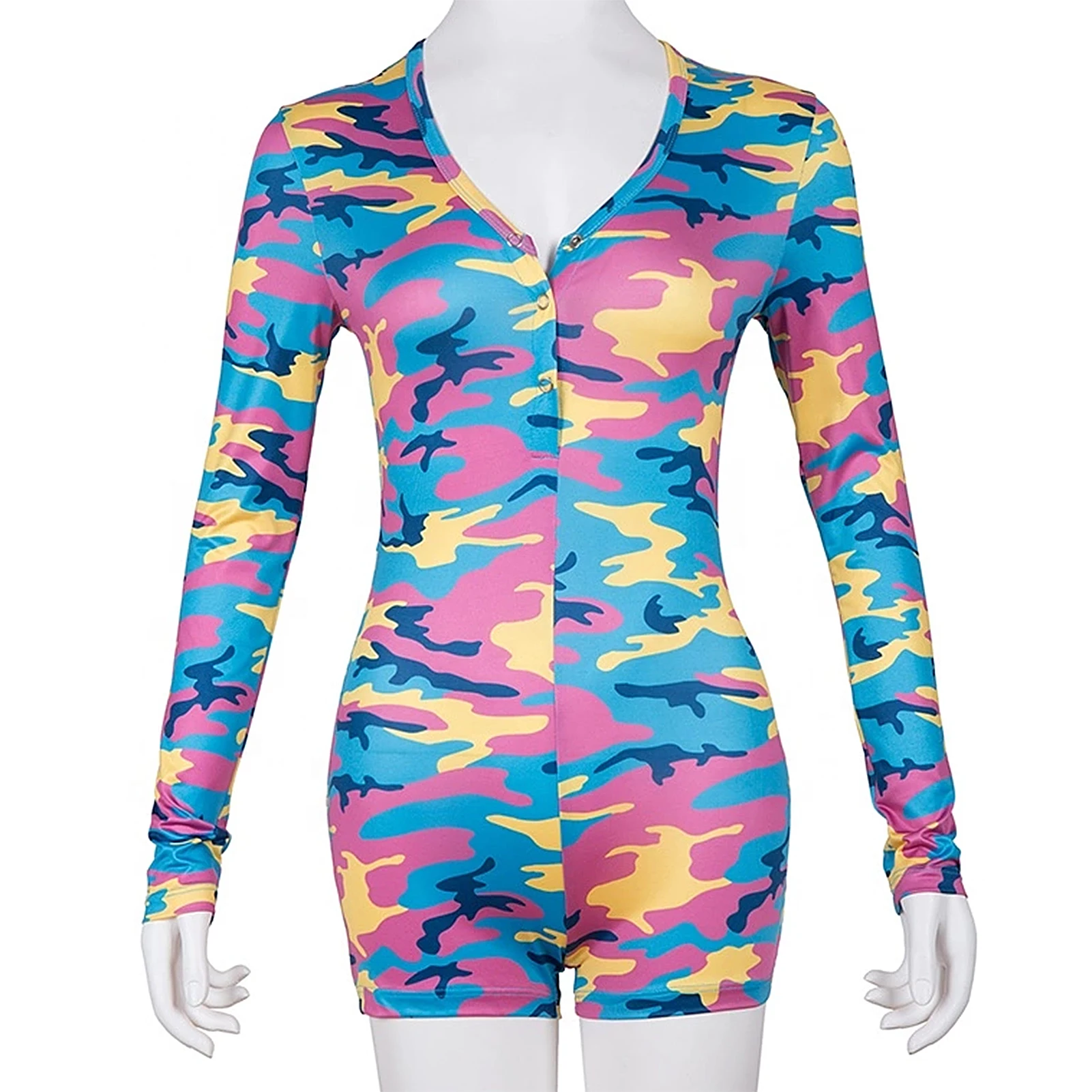

Multiple Pattern Stretchy Sexy Pajamas For Adults Women Plus Size Button Bodysuit Leotard Short Sleepwear Party Jumpsuit Romper