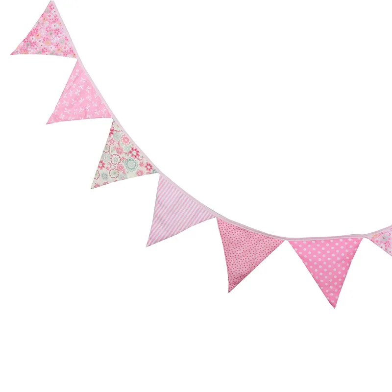 12 флажков 3.2м Розовый пасторальный дизайн хлопковая тканевая гирлянда для выписки/наружные домашние украшения