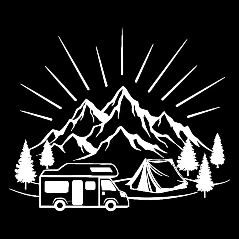 

Camping Tent Travel Mountains Landscape Fashion Car-Styling Stickers Decals Vinyl Black/Silver 18.3CM*14.8CM