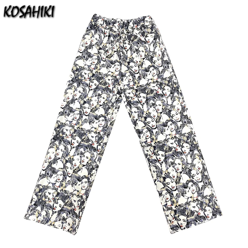 

Harajuku Vintage Character Print Loose Elastic High Waist Casual Long Trousers for Women Wide Leg All Match Pants Streetwear