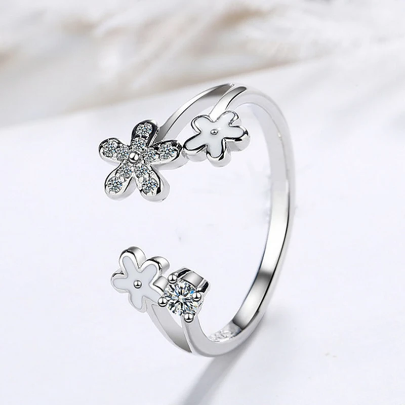 

Minimalist Silver Color Open Rings For Women Hollow Rose Flower Leaf Zircon Exquisite Finger Ring Girl Wedding Jewelry Gifts