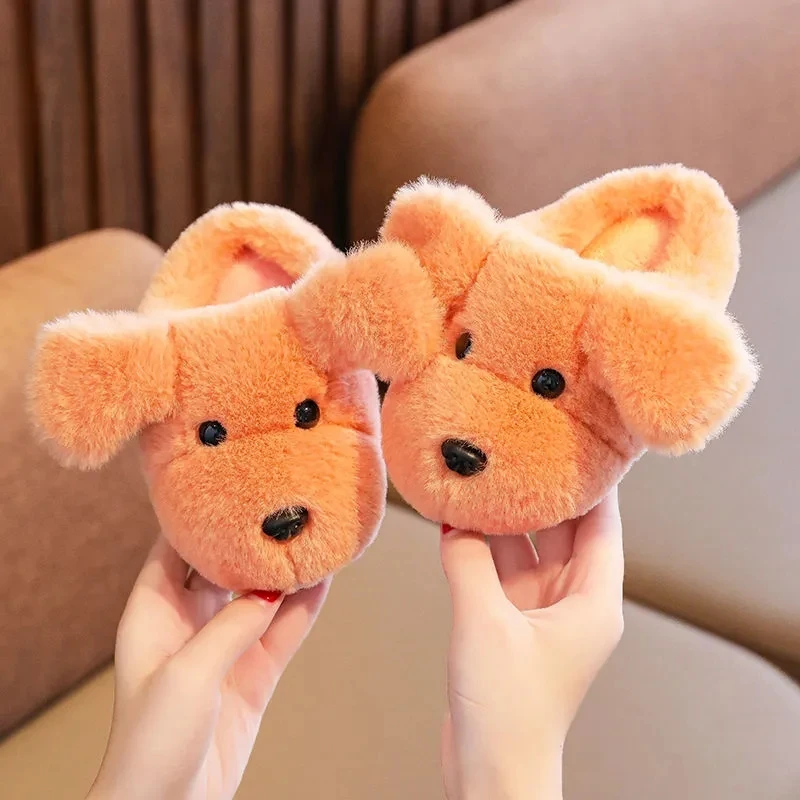 

Children's Slippers Winter Home Plush Shoes For Babu Lovely New Fashion Dogs Faux Fur Toddlers Shoes 2021 Trend