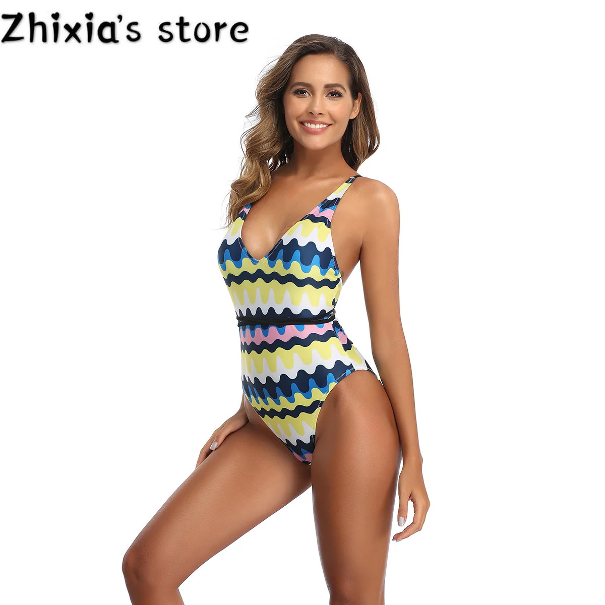 Купальник женский бикини с принтом в виде листиков многоцветное пуш-апом |