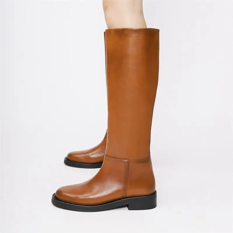

Genuine Leather Knee High Boots Women Long Thick High Heels Motorcycle Boots Punk Shoes Woman High Boots Shoes Winter Ladies New