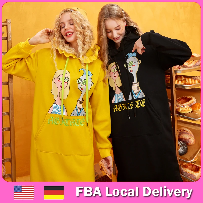 ELFSACK US & DE FBA местная доставка черное однотонное платье с капюшоном мультяшным