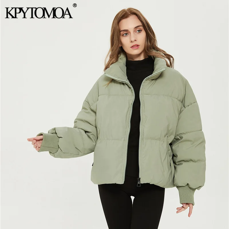 

2021KPYTOMOA Women Fashion Parkas Thick Warm Loose Padded Jacket Coat Vintage Long Sleeve Pockets Female Outerwear Chic Tops