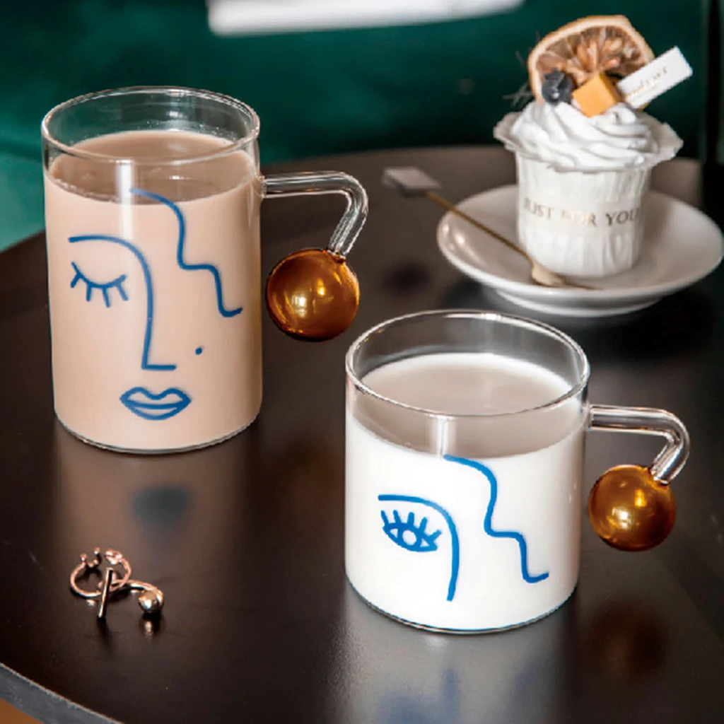 Стеклянная кружка для дома и офиса питьевая горячего холодного кофе молока сока