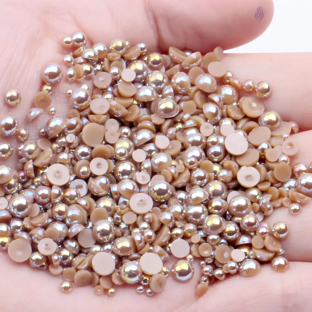 

Light Coffee AB Resin Half Round Pearls 2-12mm And Mixed Sizes Non Hotfix Beads For Jewelry Making DIY Garments Nails