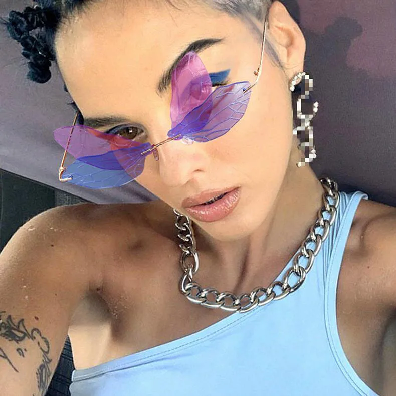 

New Dragonfly Sunglasses Fashion Trend Sunshade Mirror Men and Women Metal Frameless Sunglasses Funny Glasses