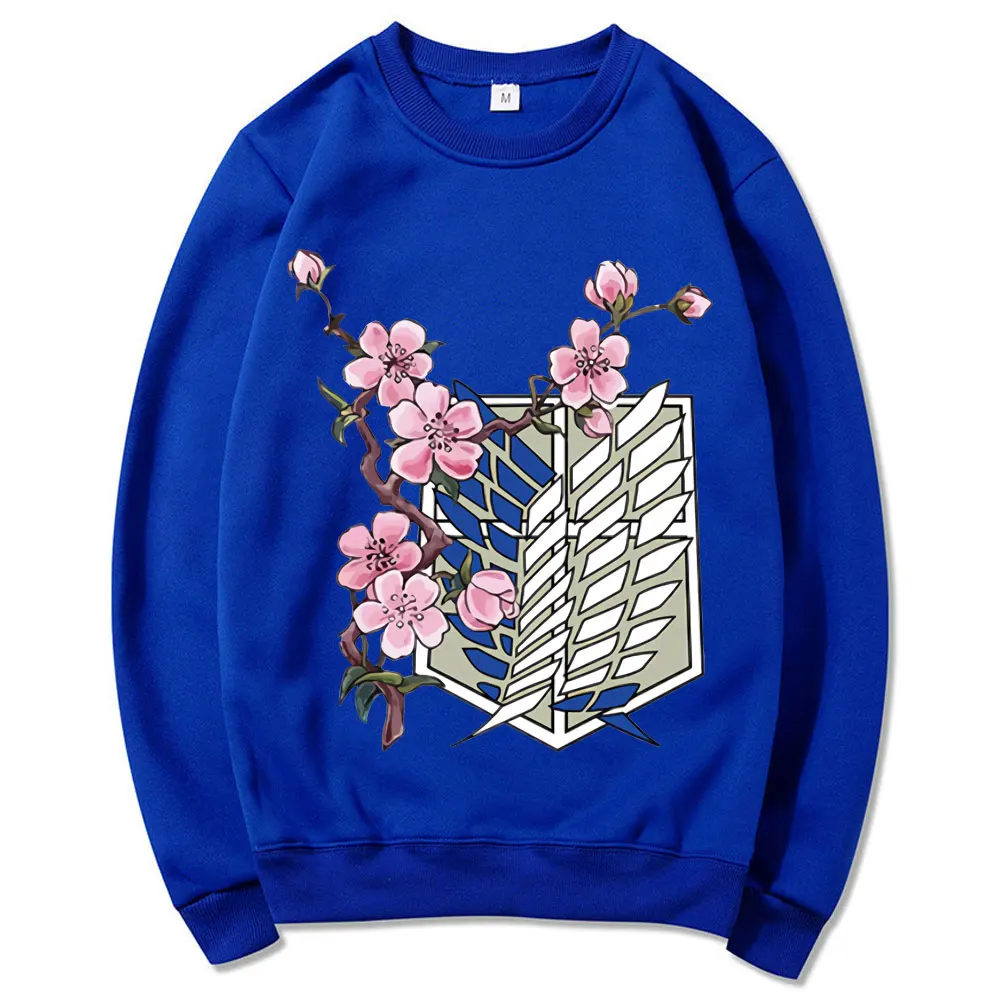 

Attack on Titan Japanese Anime Hoodie Men's Fashion Loose Crewneck Harajuku Sakura Graphic Sweatshirt Unisex Tops