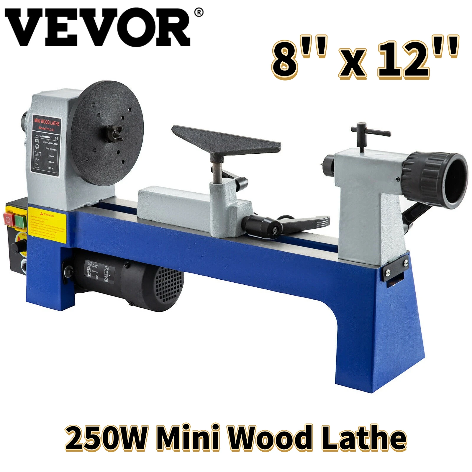 

VEVOR Mini Wood Lathe Machine 250W 8" x 12" Benchtop Variable Speed 500-3200RPM for DIY Wood Working Turning Grinding Polishing