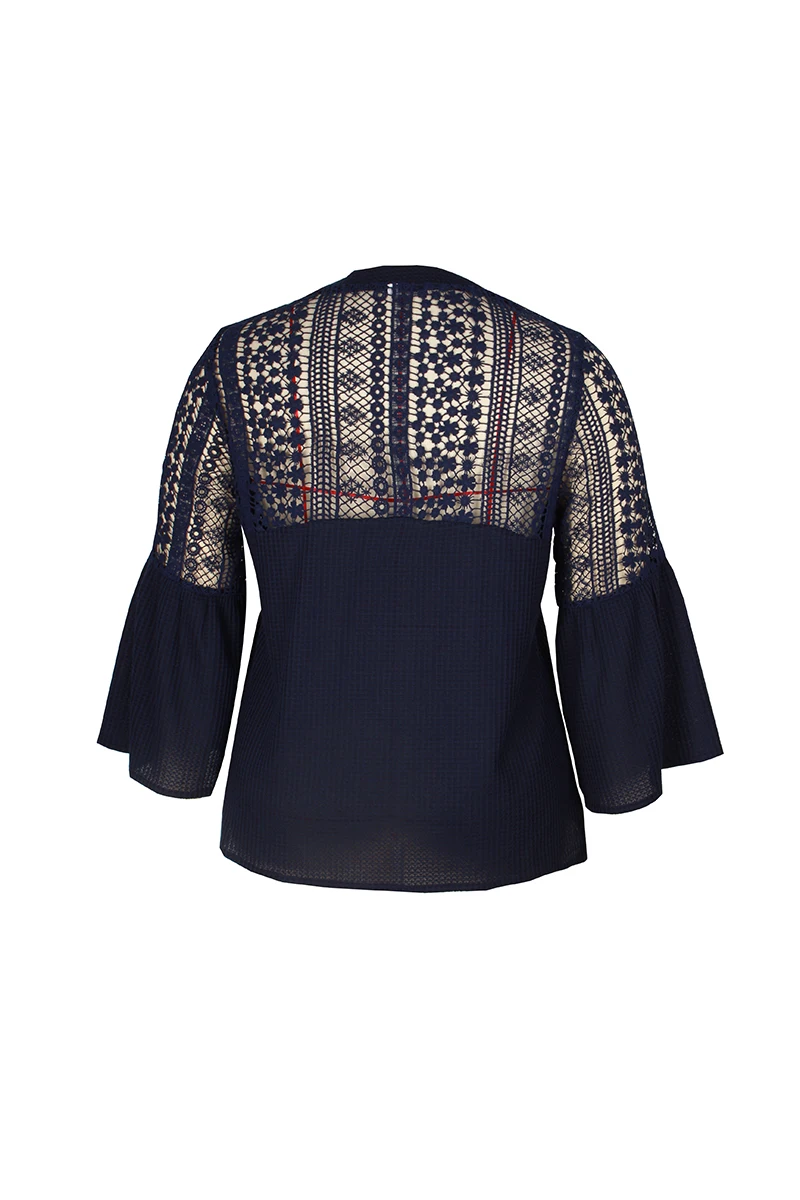 

2020 Autumn Winter Fashion Women Top V-neck Lace Flare Sleeve Plus Sizes Pullover Sweater