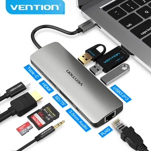 vention thunderbolt 3 dock adapter hub usb c to hdmi rj45 usb 3 0 audio video splitter for macbook samsung huawei usb c adapter free global shipping