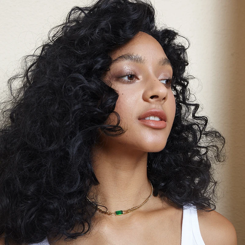 

Green Stone Titanium With 14K Gold Chain Necklace Women Stainess Steel Jewelry Party Designer T Show Runway Gown Japan Korean