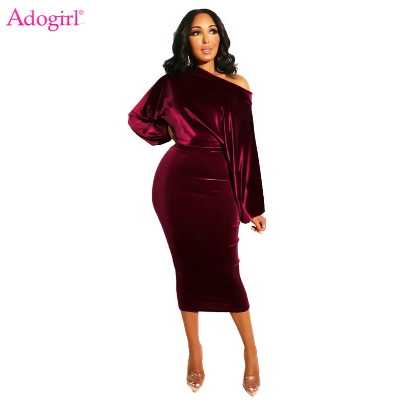 Adogirl Осень зима 2019 вельветовое платье с открытыми плечами женское сексуальное