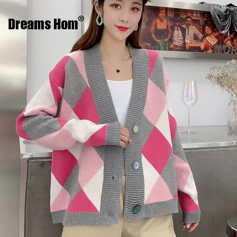 

Женский вязаный кардиган оверсайз с V-образным вырезом, Осенний Свободный вязаный кардиган, куртка, зимний однобортный женский свитер с узо...