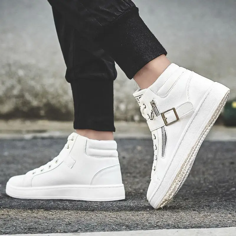 Мужские уличные высокие кроссовки Стильные повседневные спортивные белые