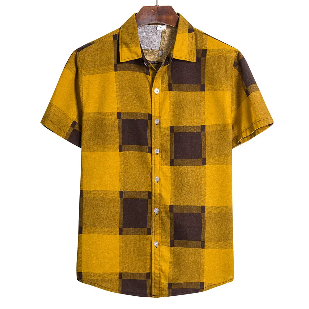 

Wholesale Stylish Men Plus size 5XL Plaid Button Down Short Sleeve Shirt