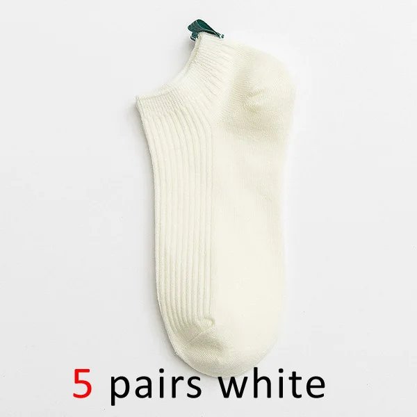 white VERIDICAL короткие носки Женские однотонные тканые этикетки летние носки-лодочки harajuku низкие носки хлопок японский стиль 5 пар/лот - Цвет: white