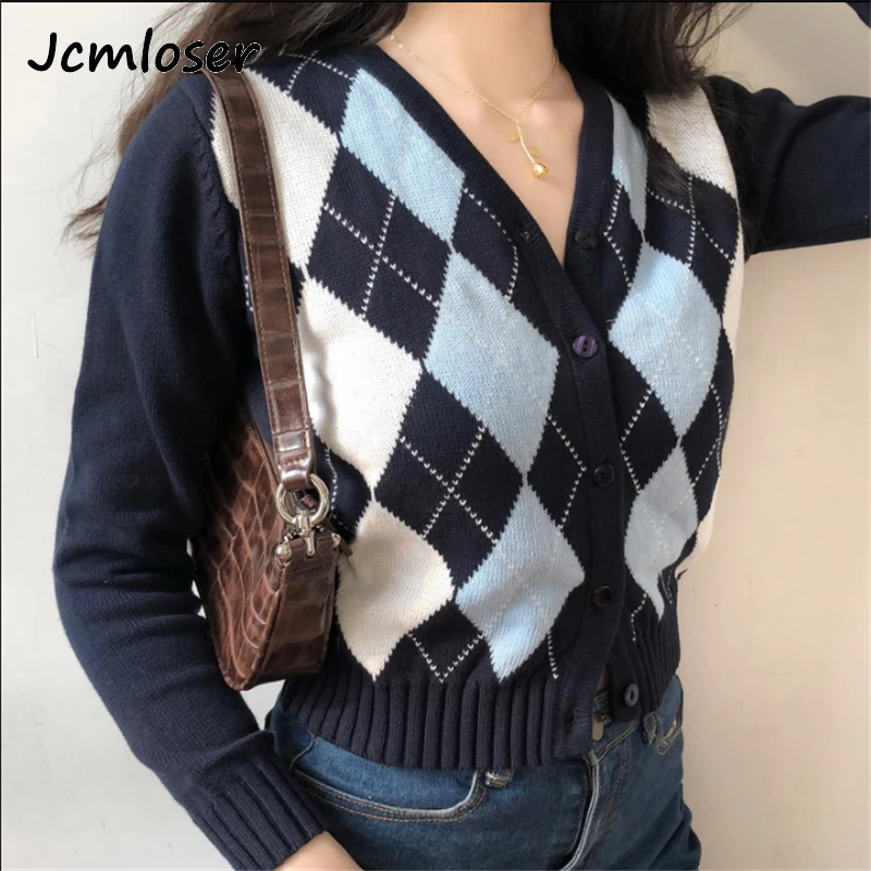 

Cardigan Sweater 2020 new women's sweater fashion plaid V-neck Knitted cardigan sweater elegant ladies wild Tops sweaters coat