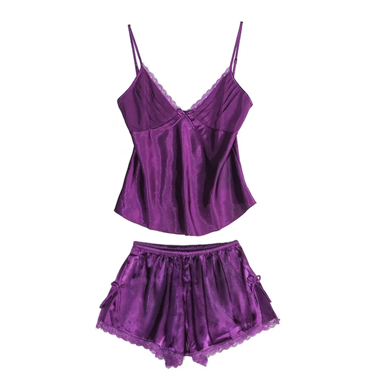 

Two Piece Set of Sexy Lace Ladies Pajamas with Silk Like Suspender Shorts Pijamas Women Sexy Black Pajamas Set Pajamas for Women