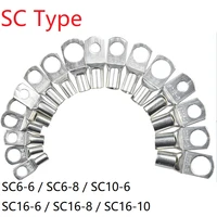 5pcs sc type wire nose terminal sc6 sc10 sc16 bare copper battery block lugs hole id 6mm 8mm 10mm crimp dtga cable end connector