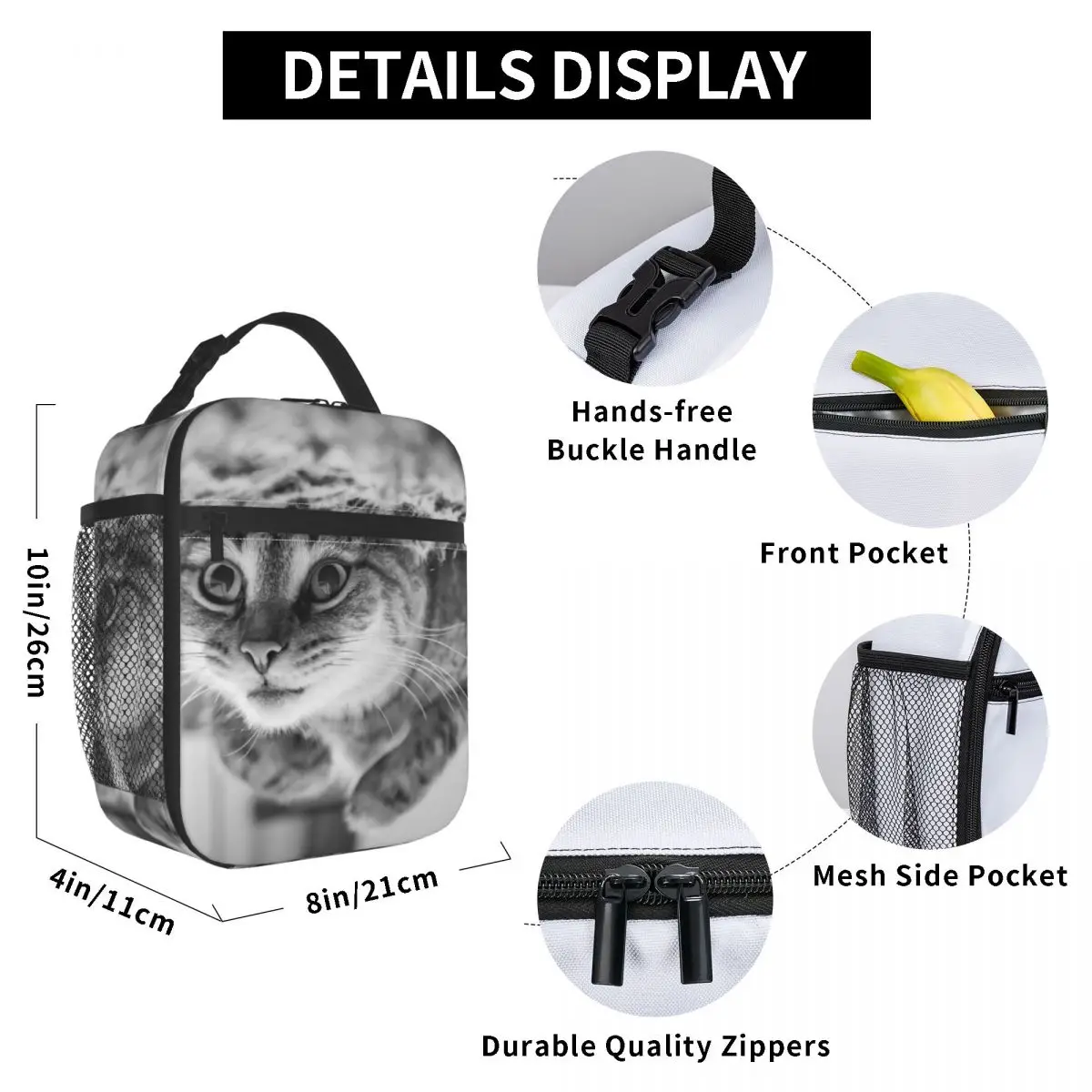 

Cat Underwater Lunch Bag for Women Men Large Insulated Lunch Box with Water Bottle Holder and Pockets