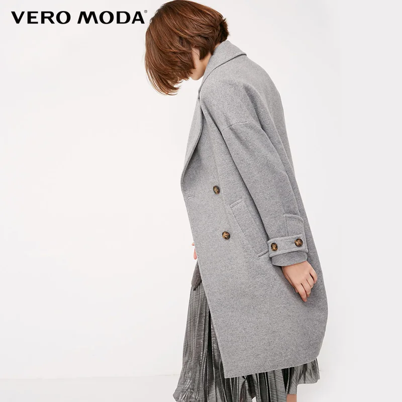 Vero Moda осень зима лацкан воротник двубортное шерстяное пальто | 318327564
