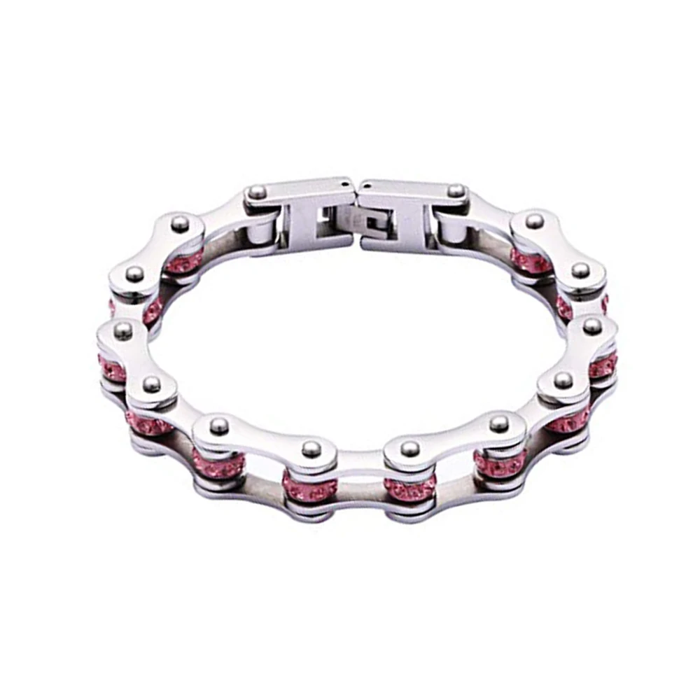 Punk Hot sale Chain Bracelets for Women Men Stainless Steel Bike Link Rhinestones Wrist Chain Moto Steel Bracelet