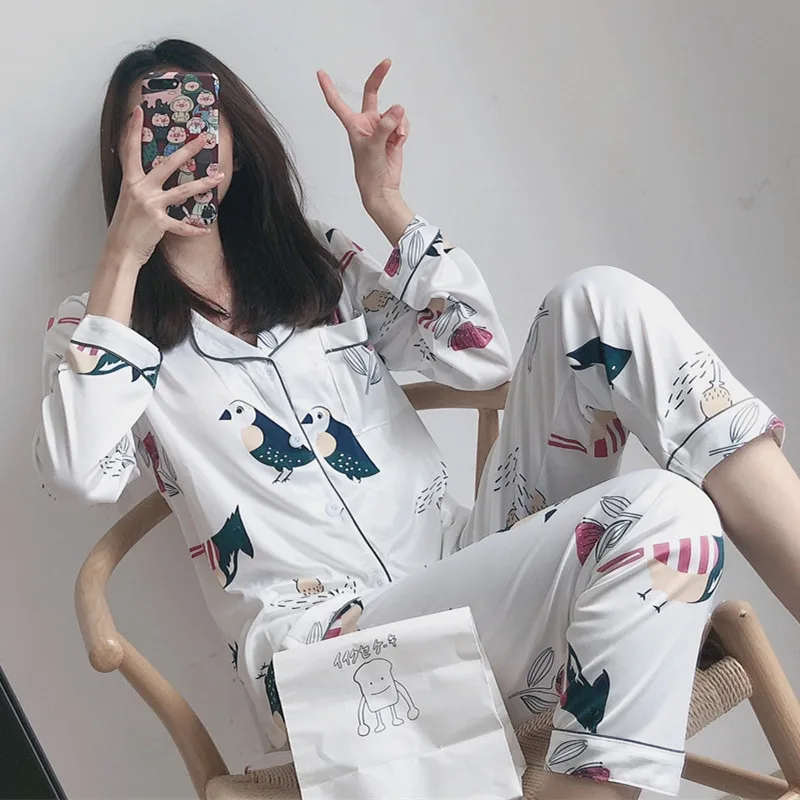 Женская одежда для сна привлекательные пижамные комплекты с длинными рукавами