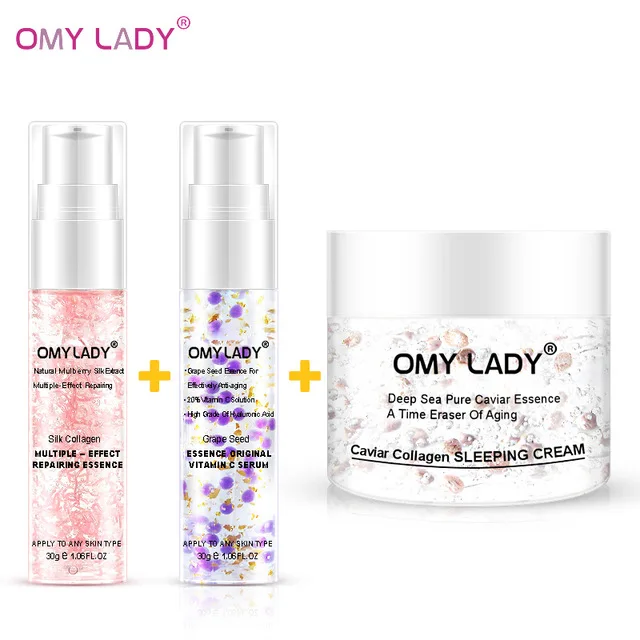 OMY LADY, экстракт виноградных косточек, витамин С, сыворотка, крем для лица, жидкая эссенция, задержка старения, уменьшение морщин, увлажняющий крем для кожи - Вес нетто: Grape Silk Cream