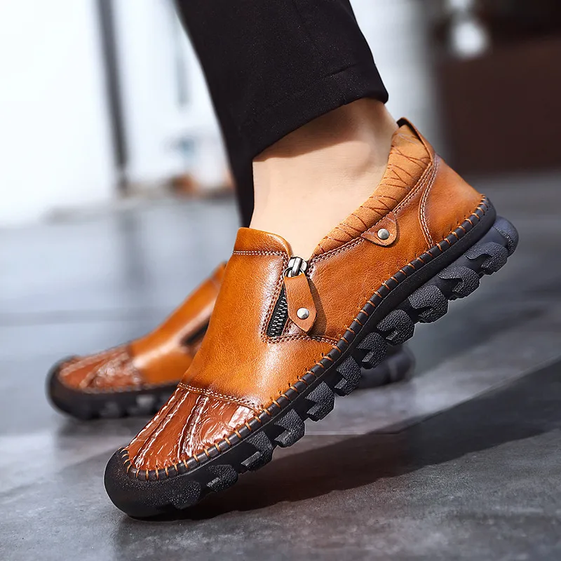 

Mens Casual Shoes PU Leather Spring Autumn Men Loafers Zip Moccasins Breathable Slip On Boat Shoes Big Size Male Outdoor Shoe