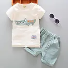 Пижамный комплект для мальчиков и девочек, хлопковая футболка с коротким рукавом и круглым вырезом, с коротким рукавом, Крокодиловая Кожа