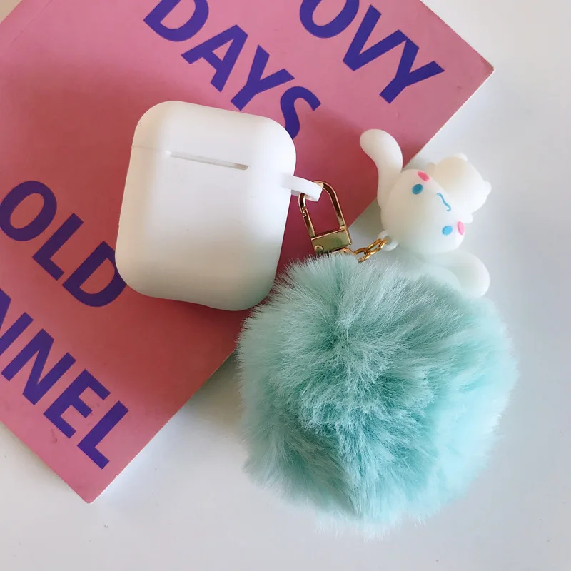 Мультфильм моя мелодия cinnamoroll Charlie коричневая собака плюшевый шар брелок силиконовый чехол для AirPods 1 2 Bluetooth наушники чехол coque - Цвет: B
