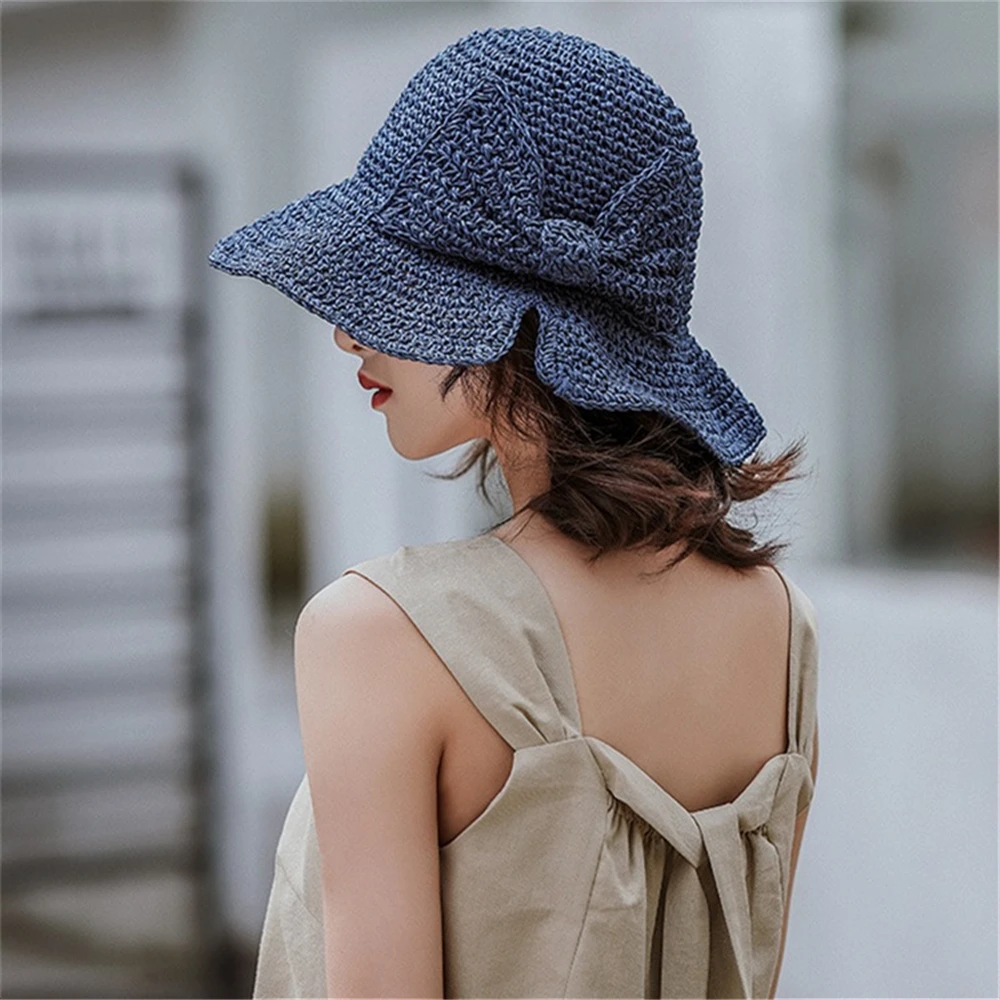 Fashion Straw Bow Sun Hat Wide Brim Floppy Summer Visor Hats For Women Beach Casual Dome Bucket Femme Shade | Аксессуары для