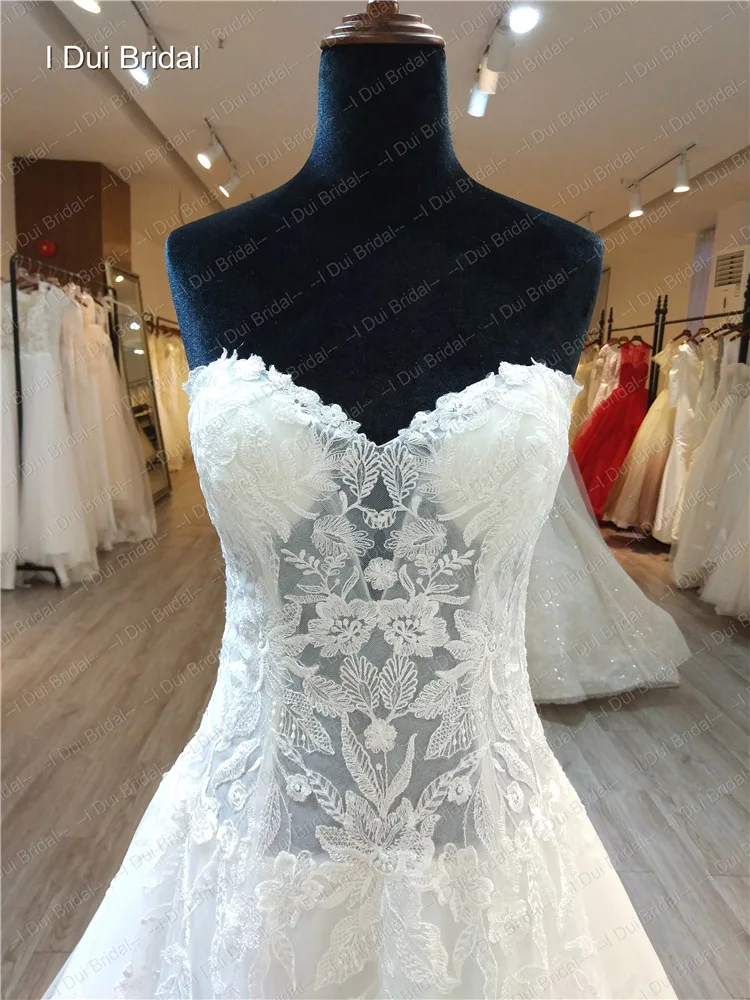 Sweetheart Drop Waist Wedding Dress A Line Lace Illusion Corset Bridal Gown Factory Custom Make