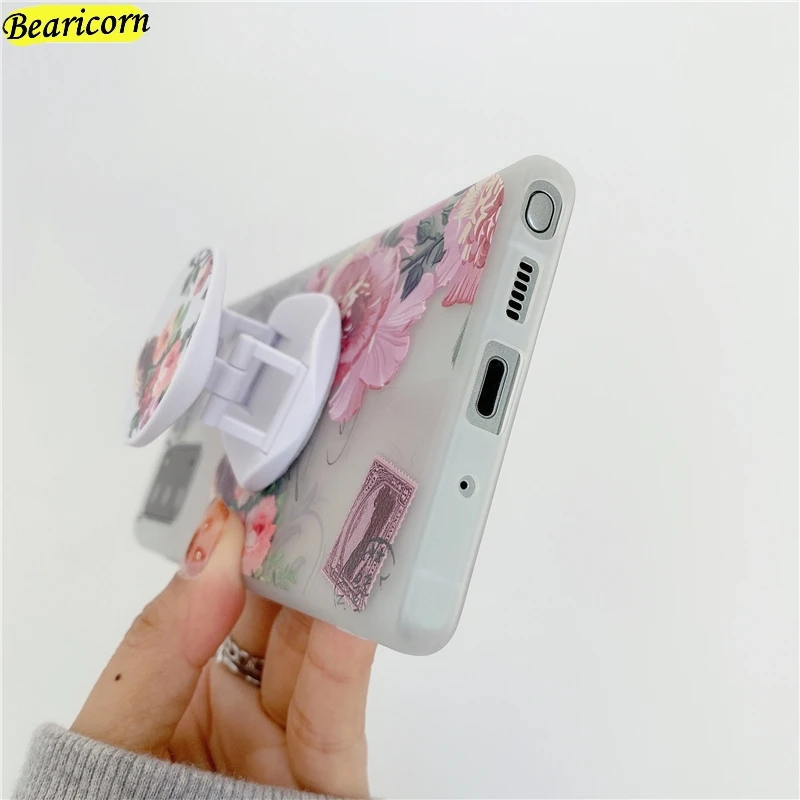 

Relief Flower Case For Samsung Galaxy S20 FE S10 S10e S9 S8 Note 8 9 10 20 Plus Ultra Lite 5G Expanding Phone Stand Holder Cover