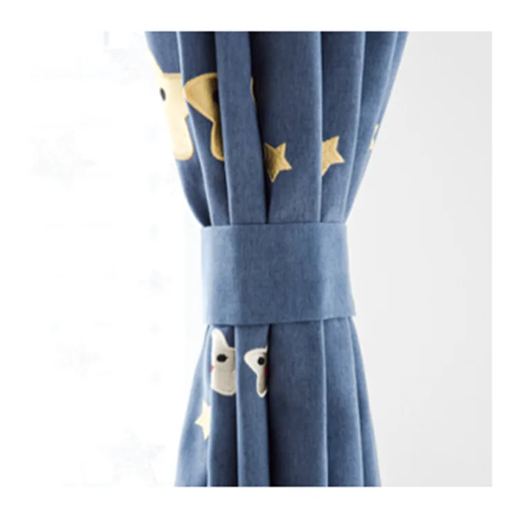 

Children's Curtain for Bedroom High Shading Cartoon Stars Blue Curtain Cute Kindergarten Embroidered Curtains for Living Room