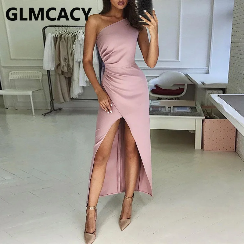 

One Shoulder High Slit Evening Dress