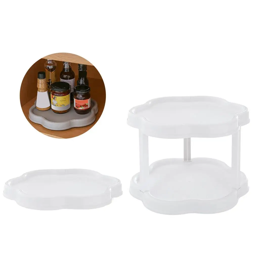 

Storage Tray Kitchen Storage Rack Fruit Tray Finishing Bathroom Storage Shelf Double-layer Rack Rotary Storage Organizer