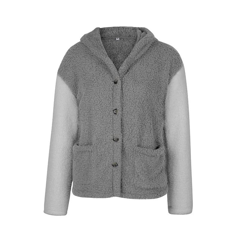

Teddy Cashmere Hooded Fleece Jacket Women 2020 New Casual Pocket Thick Warm Winter Jacket Coat Streetwear