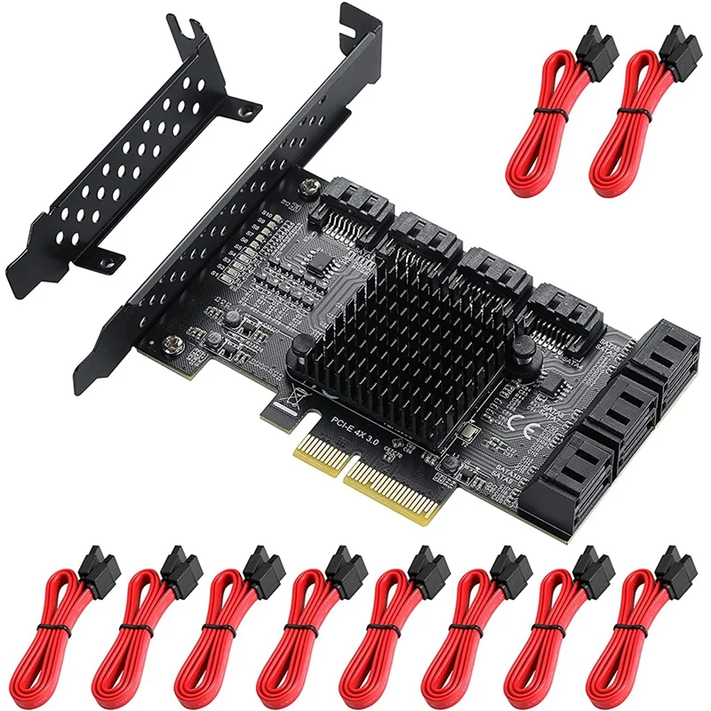 

10 Port PCIe SATA Card with 10 SATA Cables, 6Gbps SATA 3.0 PCIe Card, Built-in Adapter Converter for Desktop PC