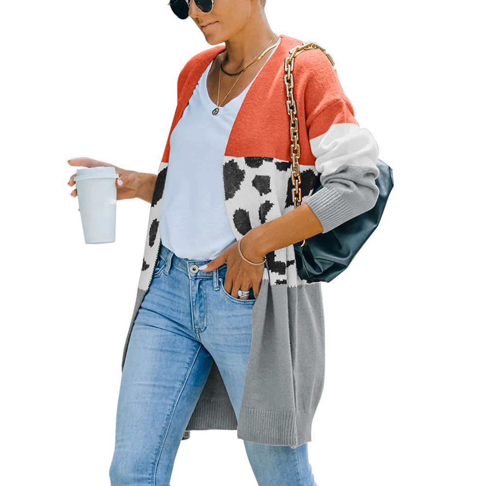 

Женский трикотажный кардиган с леопардовым принтом, с длинным рукавом