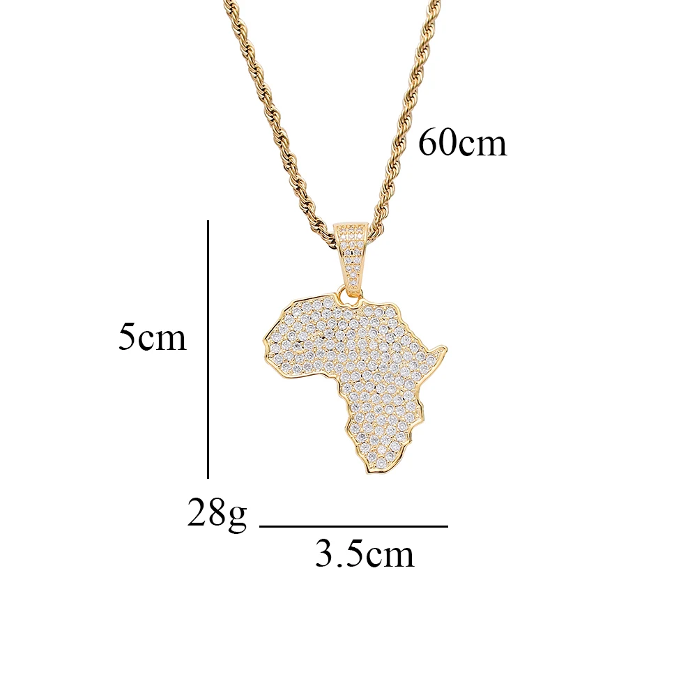 

1 New Fashion Charm Bling Rock Punk Men Brass CZ Jewelry Africa Map Pendant Iced Cubic Zircon Necklace Hip Hop Gift Jewellery