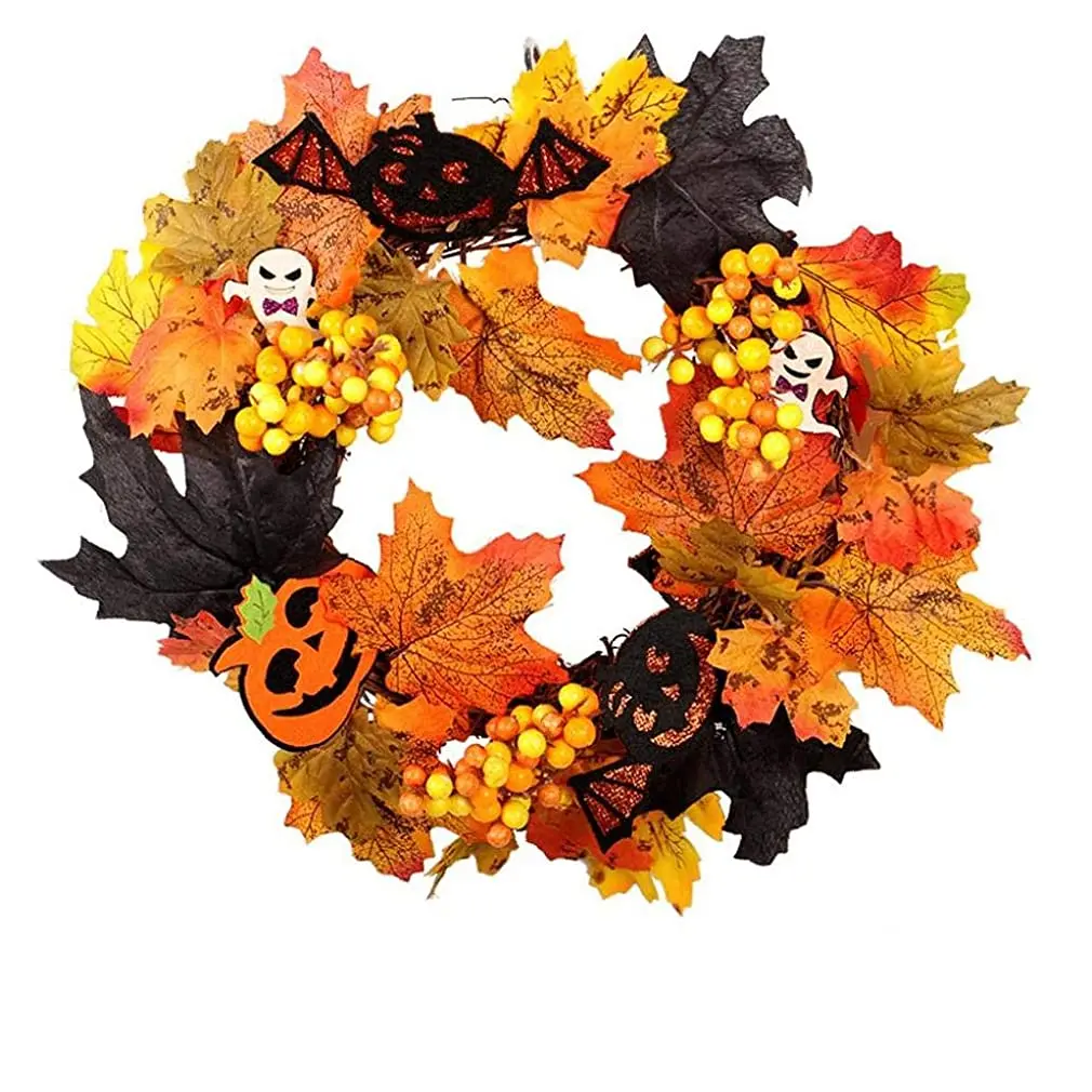 

Maple Leaf Wreath Autumn Artificial Maple Leaf Door Wreath for Halloween DecorWreath Grain Harvest Wreath Wheat Garland