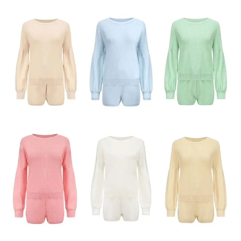 Женский комплект из 2 предметов: свитер с рукавами фонариками и шорты трикотажная